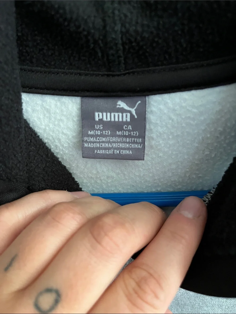 Puma Black and Gray Youth Hooded Pullover Sweatshirt